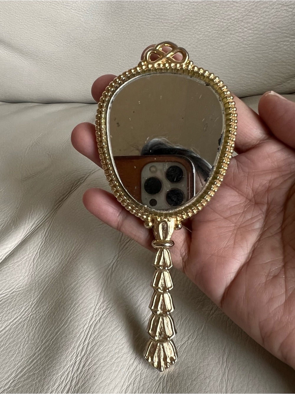 Vintage Gold Tone Miniature Purse Hand Mirror